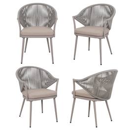 Nuu Garden - Outdoor Aluminum Chair Set of 4 Woven Rope Conversation Chairs with Seat Cushions - Beige