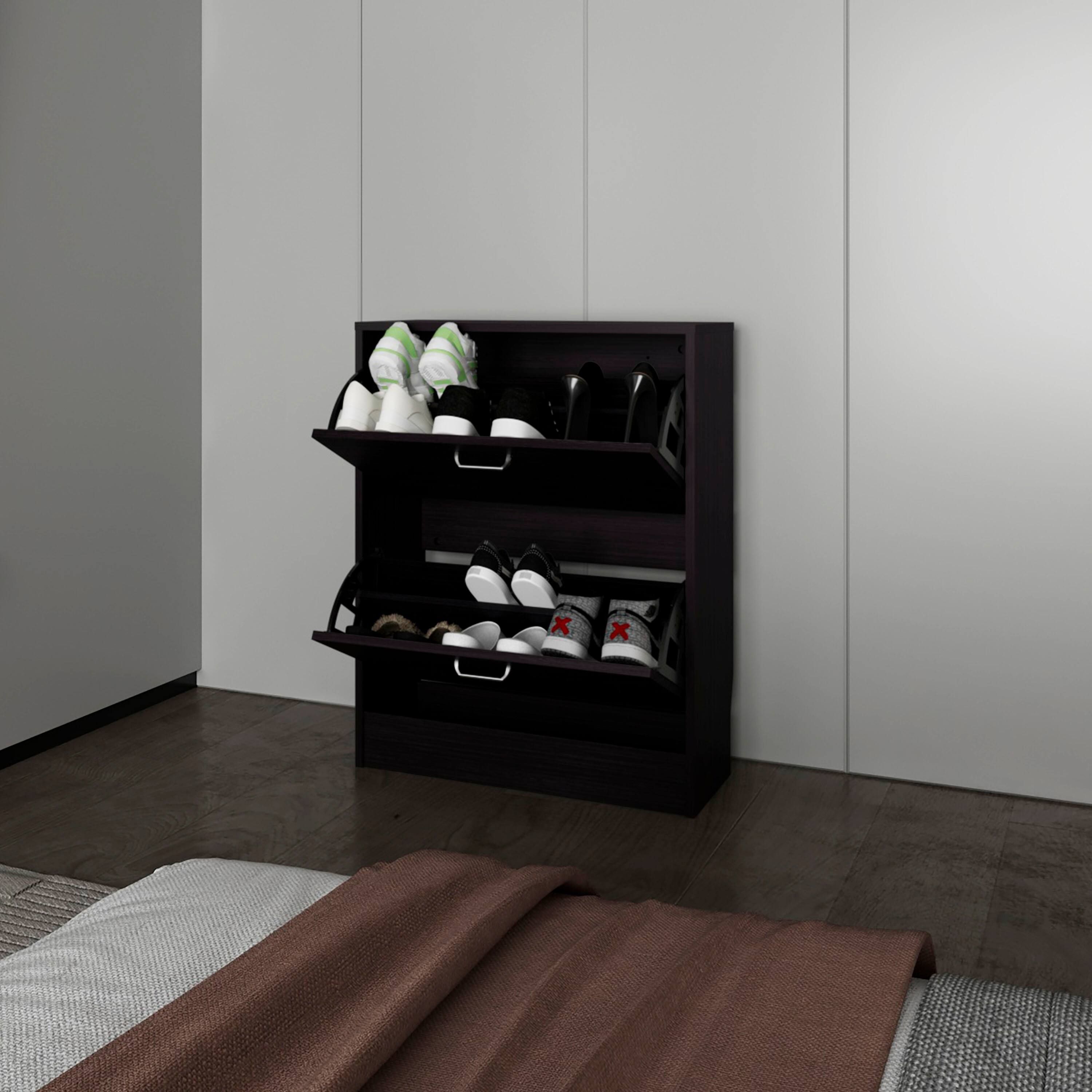 Angle. TinyHomie - Ozzy Shoe Cabinet 2 Tilt-Out Doors Slim Design Internal Supports Modern Style Wenge - Wenge.