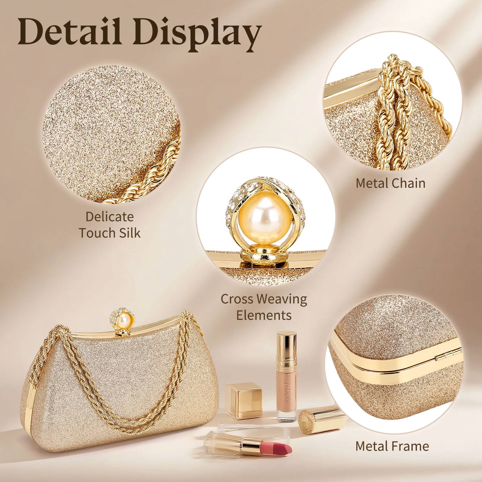 Detail Display

- Delicate Touch Silk
- Metal Chain
- Cross Weaving Elements
- Metal Frame