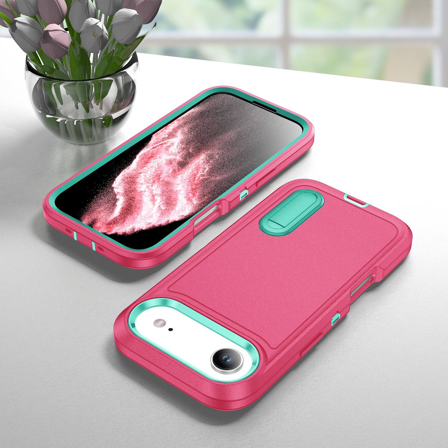 Alt View 3. Dteck - Heavy Duty Case for Apple iPhone Air with Foldable Kickstand,Dual-Layer Shockproof Hard PC Soft Silicone Phone Cover - C.