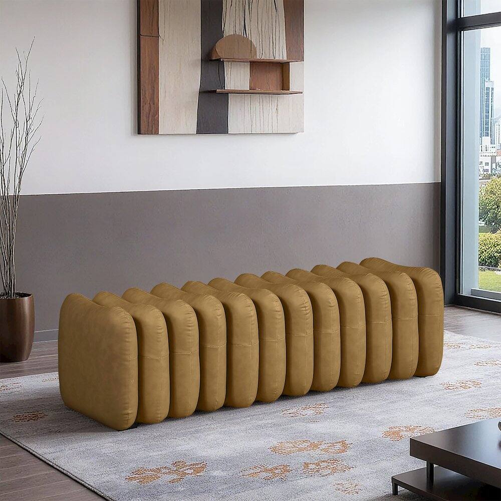 Alt View 1. Meridian Furniture - Atticus Brown Vegan Leather Bench - Brown.