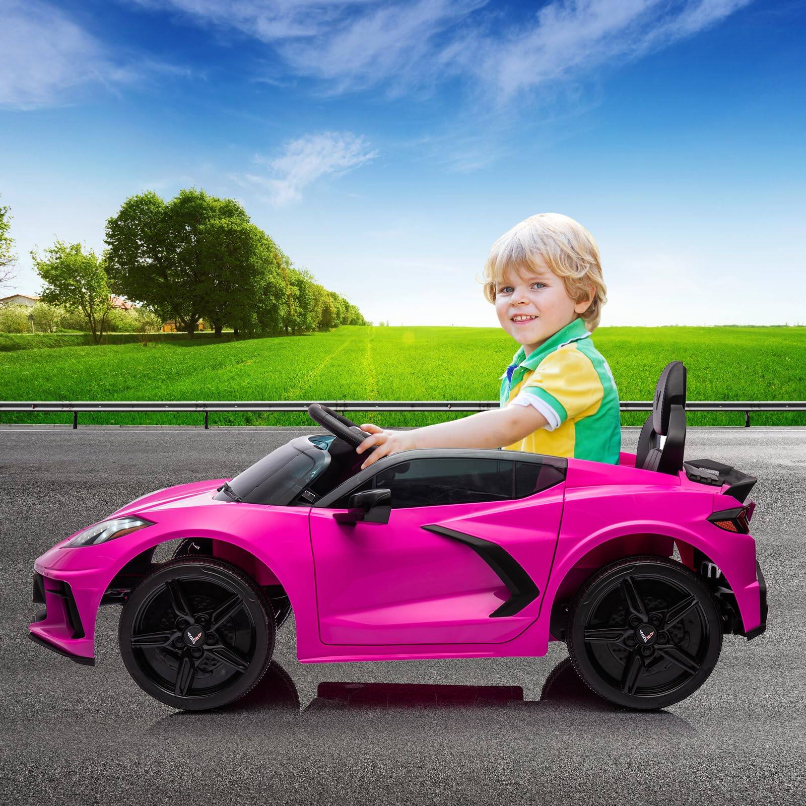 Alt View 6. Jojoka - 12V Kids Ride on Car Licensed Corvette Battery Powered Car for Toddles Electric Sports Car Toy with Remote Control.