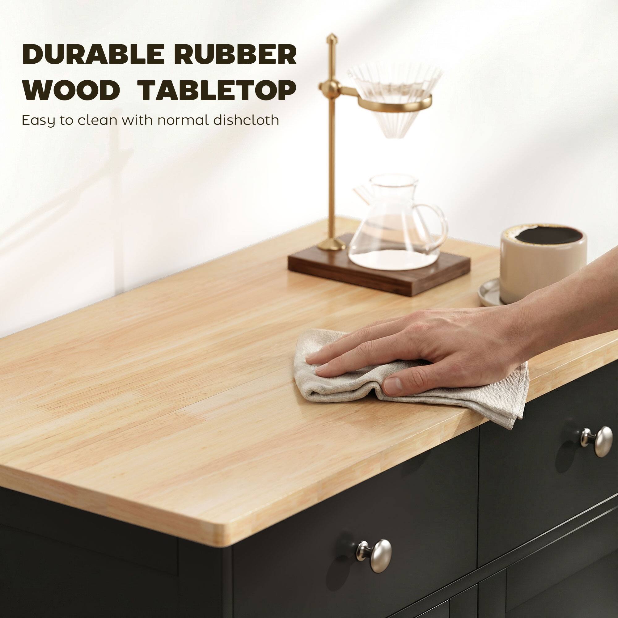 DURABLE RUBBER WOOD TABLETOP  
Easy to clean with normal dishcloth