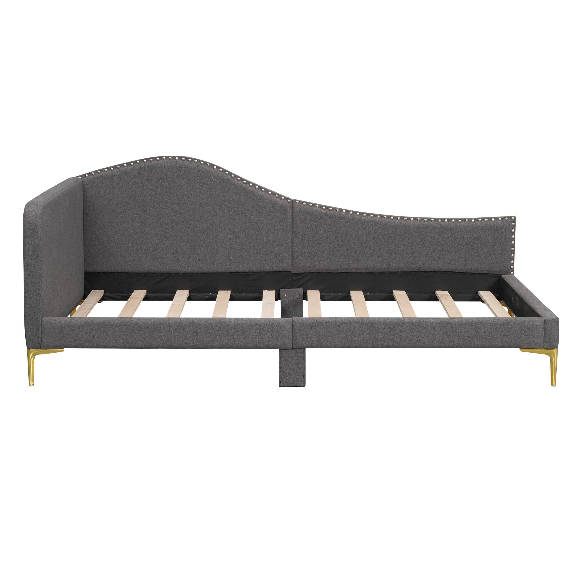 Back. Whisen - Twin Size Upholstered Daybed with Backrest and Armrest for Bedroom Guest Room and Compact Living Spaces - Gray.