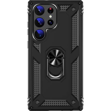 Front. SaharaCase - Military Kickstand Series with Belt Clip Case for Samsung Galaxy S23 Ultra - Black.