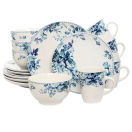 Elama - Traditional Rose 16 Piece Dinnerware Set - Blue