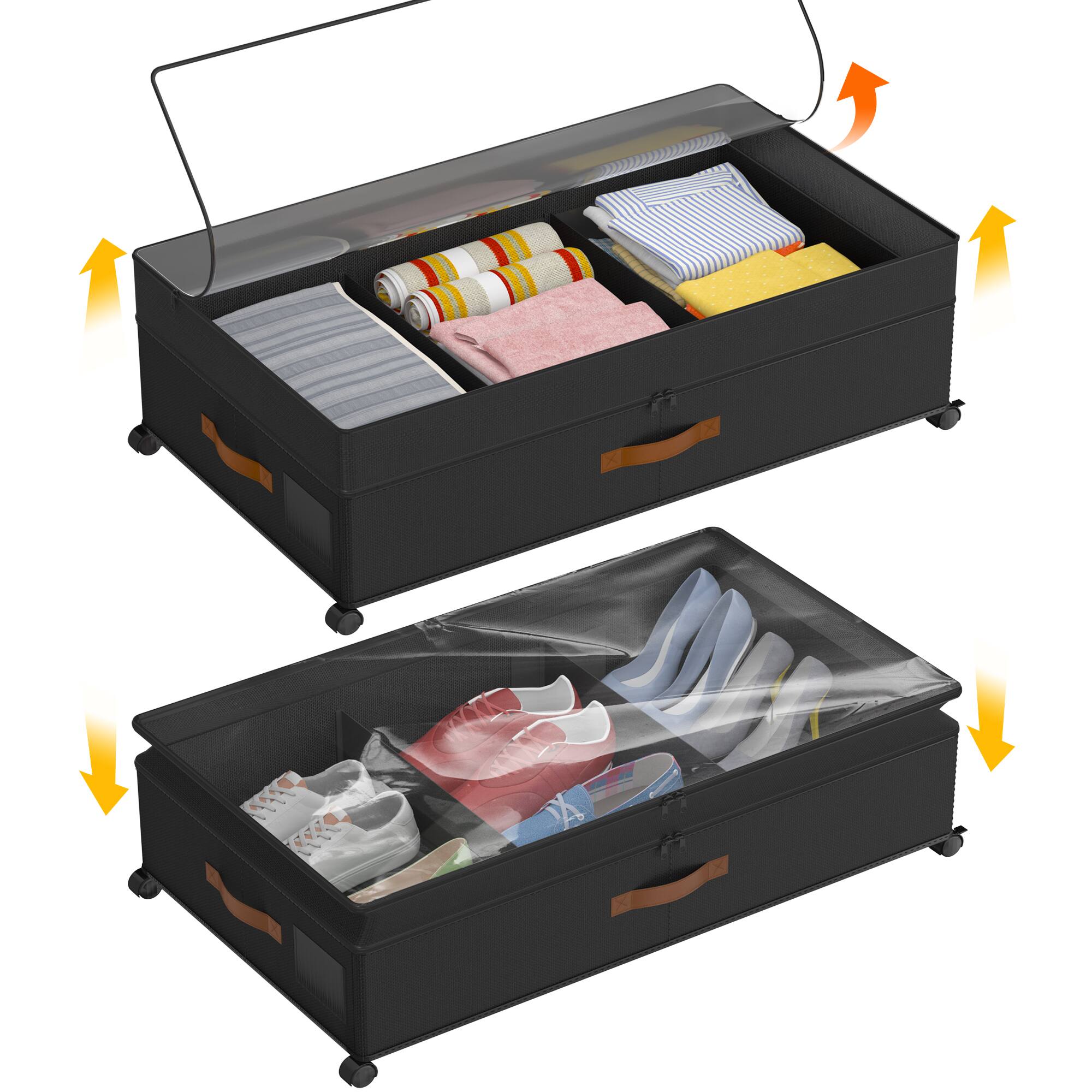 Angle. Malletson - Under Bed Storage with Wheels, Adjustable Storage for Underbed with Lids(2 Pack) - Black.