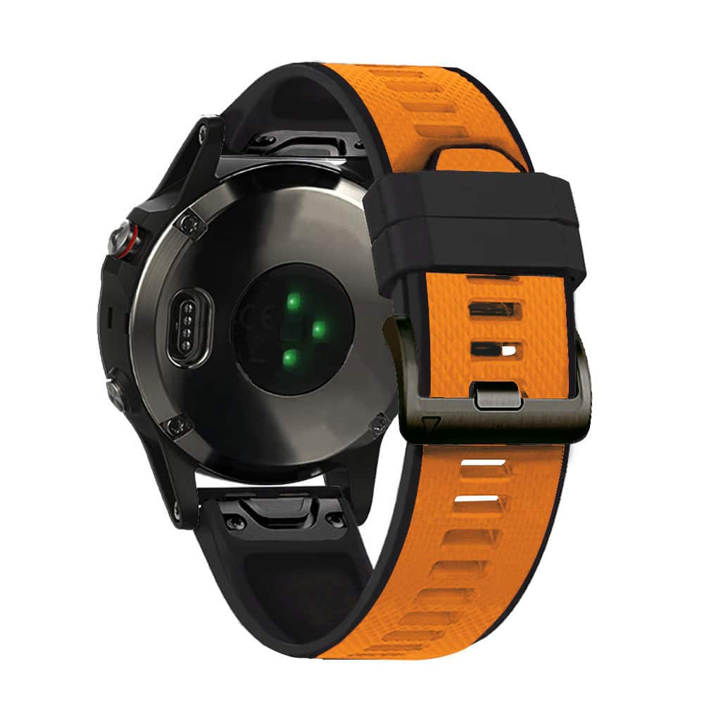 StrapsCo - ColorBlock Endurance Strap QuickFit 22 Silicone Rubber Watch Band For Garmin Tactix 8 – 47mm - Black & Orange