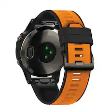 Front. StrapsCo - ColorBlock Endurance Strap QuickFit 22 Silicone Rubber Watch Band For Garmin Instinct 3 – 45mm - Black & Orange.