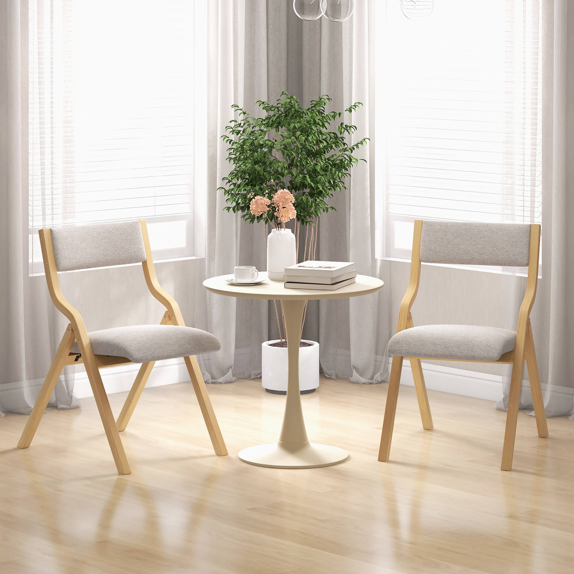 Alt View 3. Gymax - Gymax Folding Dining Chairs Set of 4 Wooden Table Chairs w/ Padded Seat Modern Grey & Natural - Grey, Natural.
