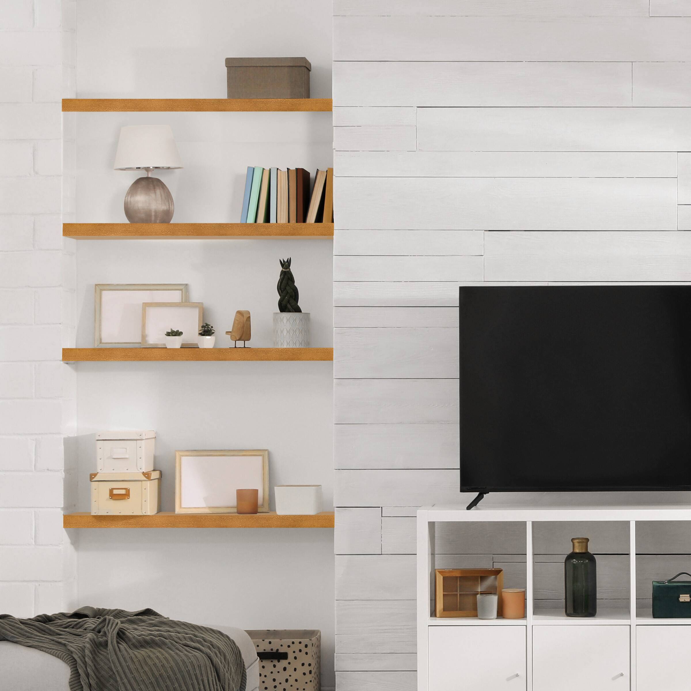 Angle. Sorbus - Sorbus 2 Pack 24" Solid Wood Floating Shelves - for Bathroom Decor, Books, Bedroom & Living Room - Maple.