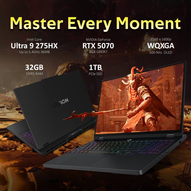 Master Every Moment  
Intel Core Ultra 9 275HX  
Up to 5.4GHz 36MB  
NVIDIA GeForce RTX 5070  
8GB GDDR7  
32GB DDR5 RAM  
1TB PCIe SSD  
2560 x 1600p WQXGA  
500 Nits OLED