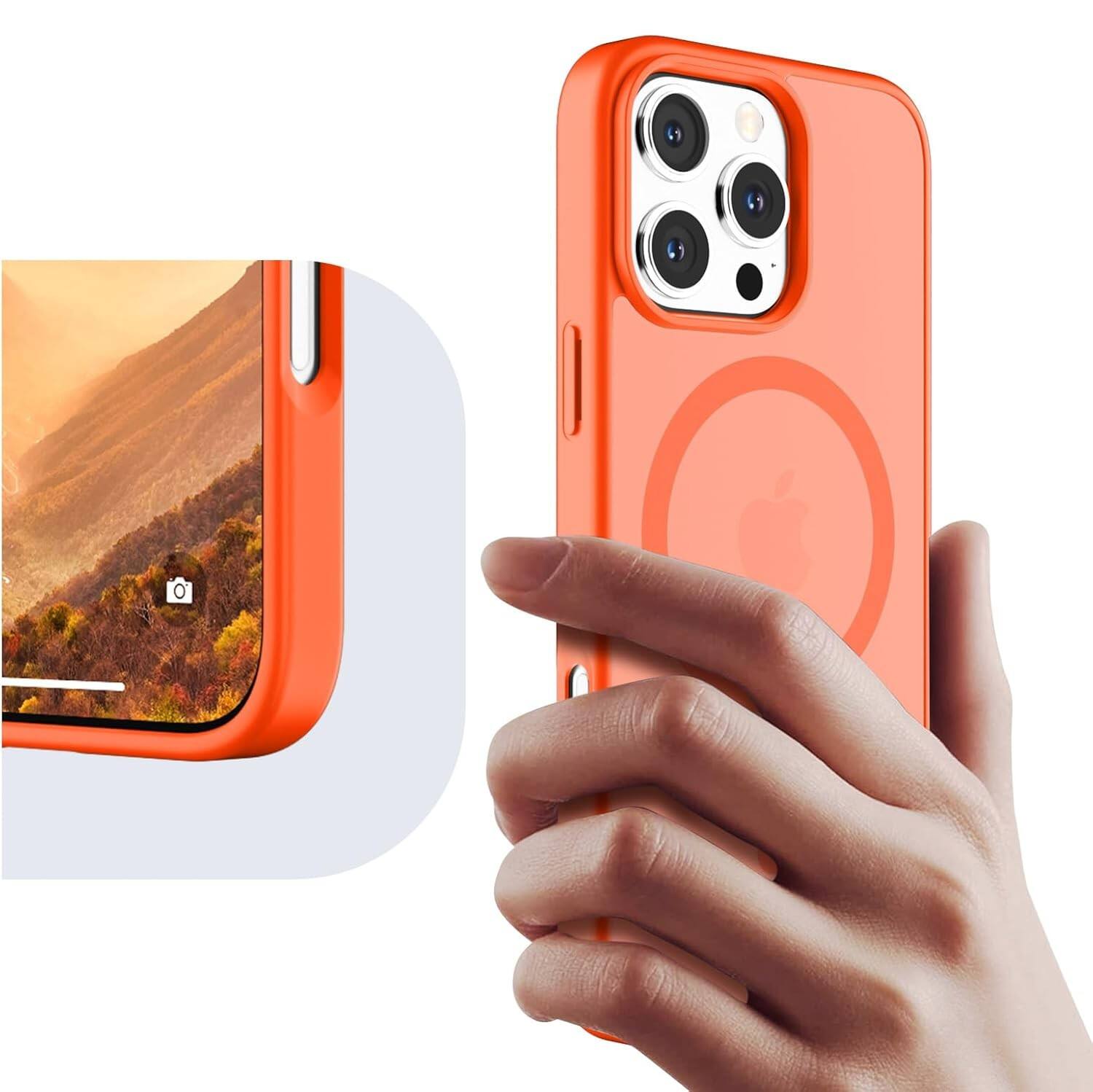 Alt View 3. FINEAK - iPhone 16 Pro Max Case-Magnetic Matte Military Drop Protection - Orange.
