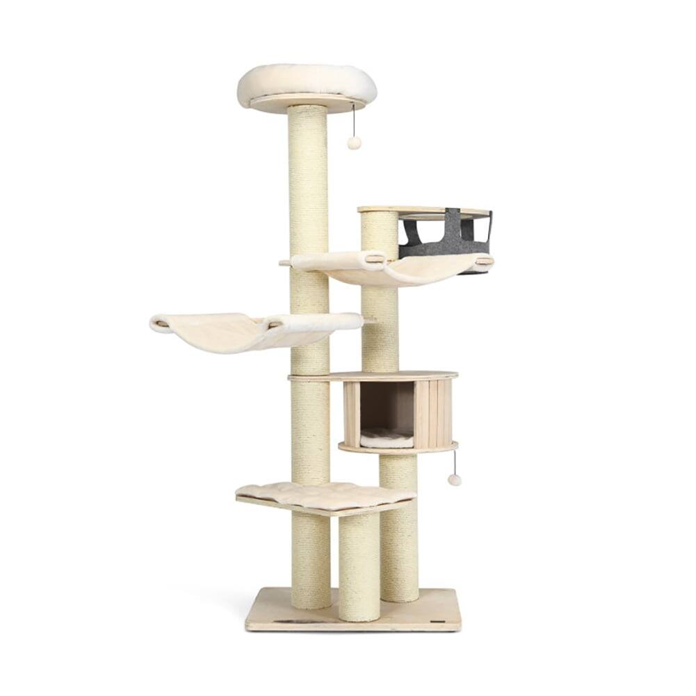 Alt View 4. Kadyn - Cat Tower, Cat Tree for Indoor Cats, 77.5-Inch Cat Tree Condo Multi-Level Kitten Activity Tower with Sisal Posts- White - Beige.
