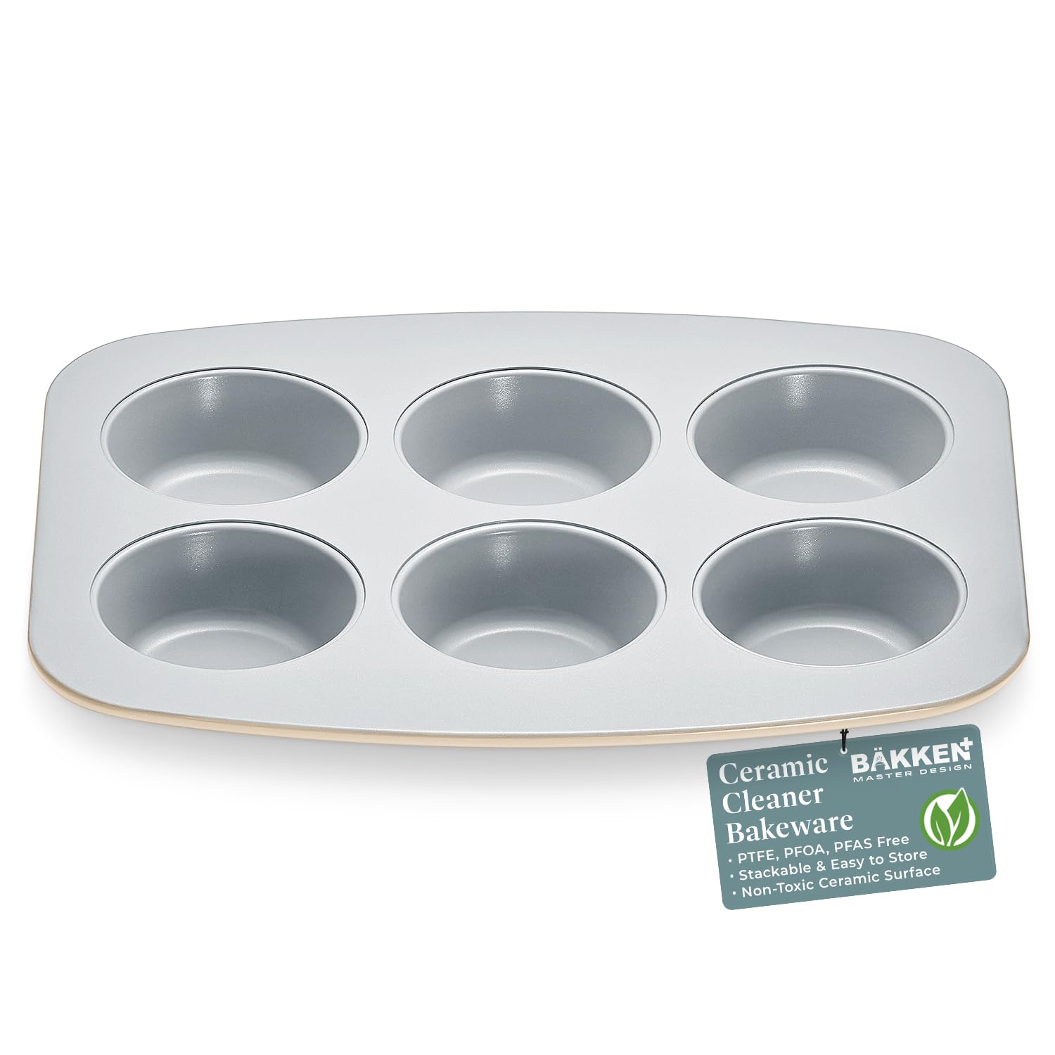 Bakken- Swiss - Bake in style with this 6-cup muffin pan set—non-toxic ceramic, PFOA/PFAS free, elegant colors, heavy-duty steel - Cream