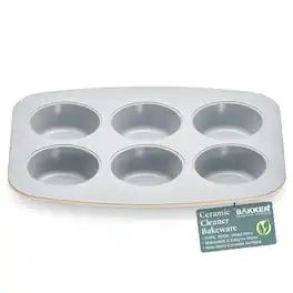 Bakken- Swiss - Bake in style with this 6-cup muffin pan set—non-toxic ceramic, PFOA/PFAS free, elegant colors, heavy-duty steel - Cream