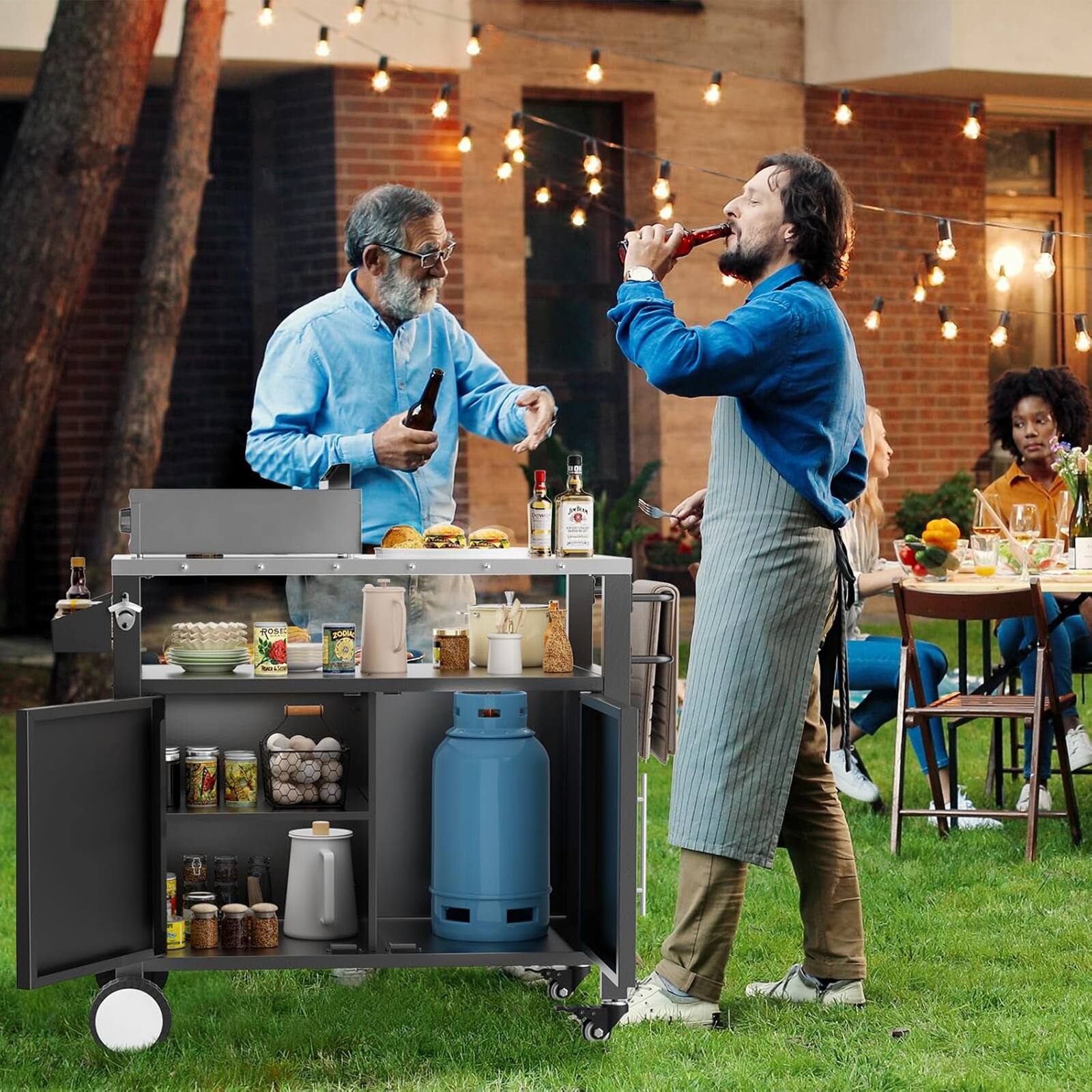 Alt View 7. Chateau Abodes - Outdoor Grill Cart & BBQ Station with Storage, Hooks, Spice Rack & Wheels for Patio & Grilling Accessories - Black-L.