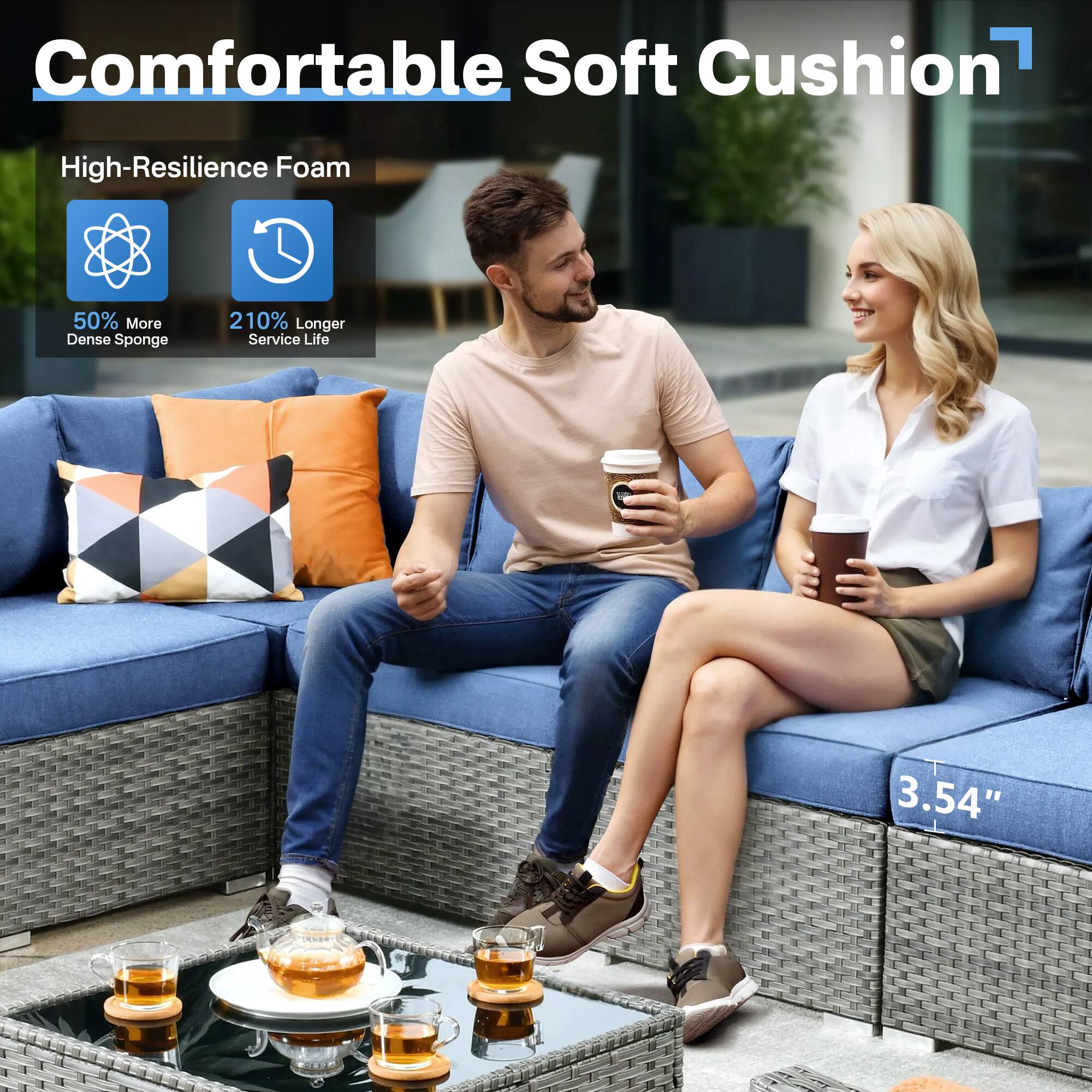 Comfortable Soft Cushion

High-Resilience Foam

50% More Dense Sponge

210% Longer Service Life

3.54"