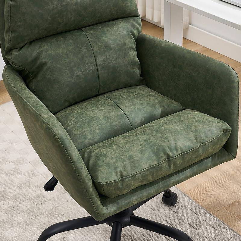 Alt View 5. Trinkets Crazed - Faux Leather Home Office Desk Chair with 360° Swivel Wheels - Computer Task Chairs with Back Support and Armrest - green.