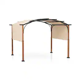 Sugift - 10 x 12 FT Outdoor Retractable Pergola with Retractable Canopy for Patio - Beige/Khaki