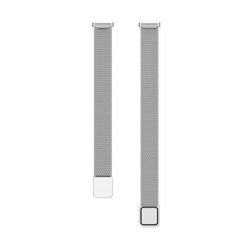 Left. StrapsCo - Milanese Bracelet Stainless Steel Watch Band Strap For Fitbit Versa 4 - Silver.