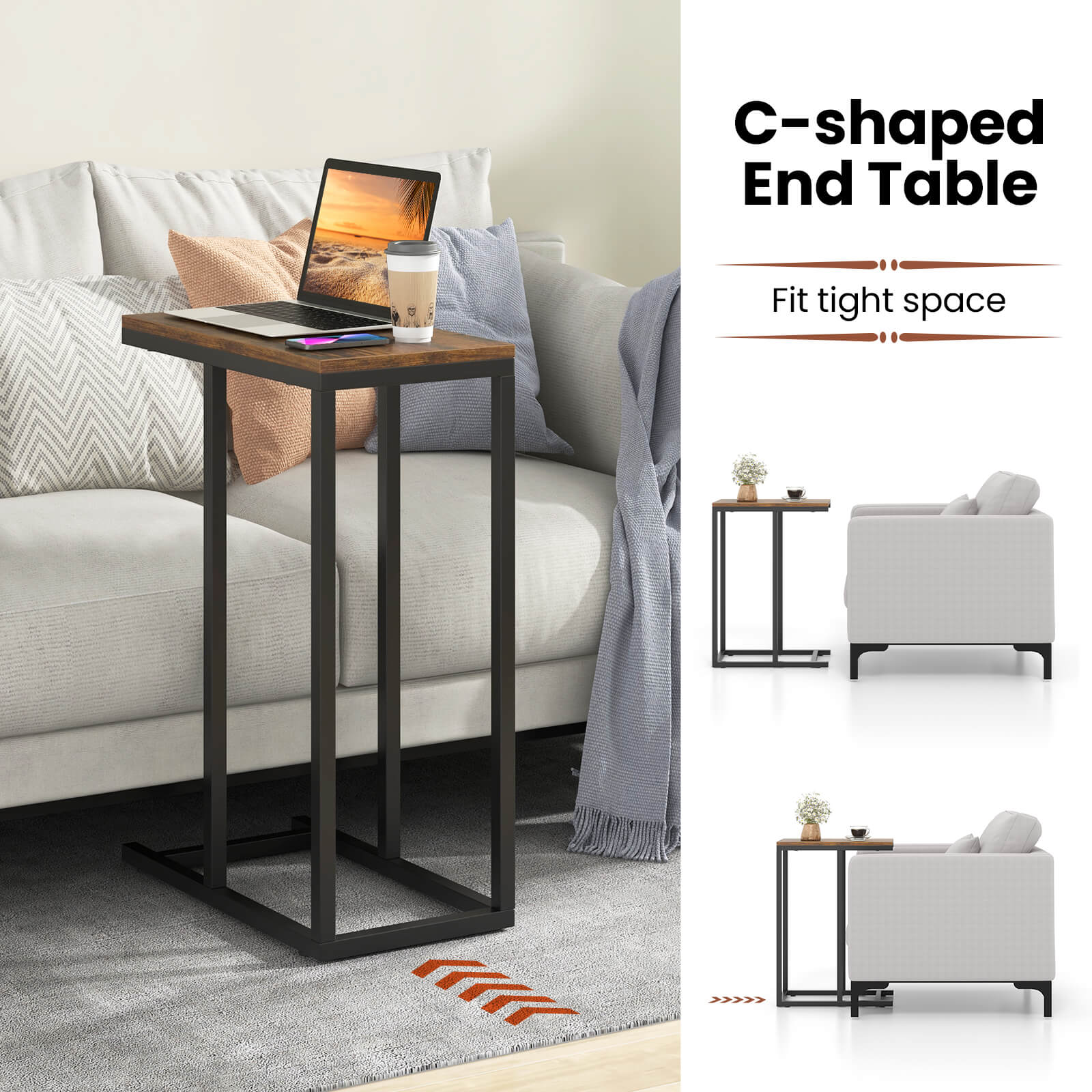 C-shaped End Table - Fit tight space
