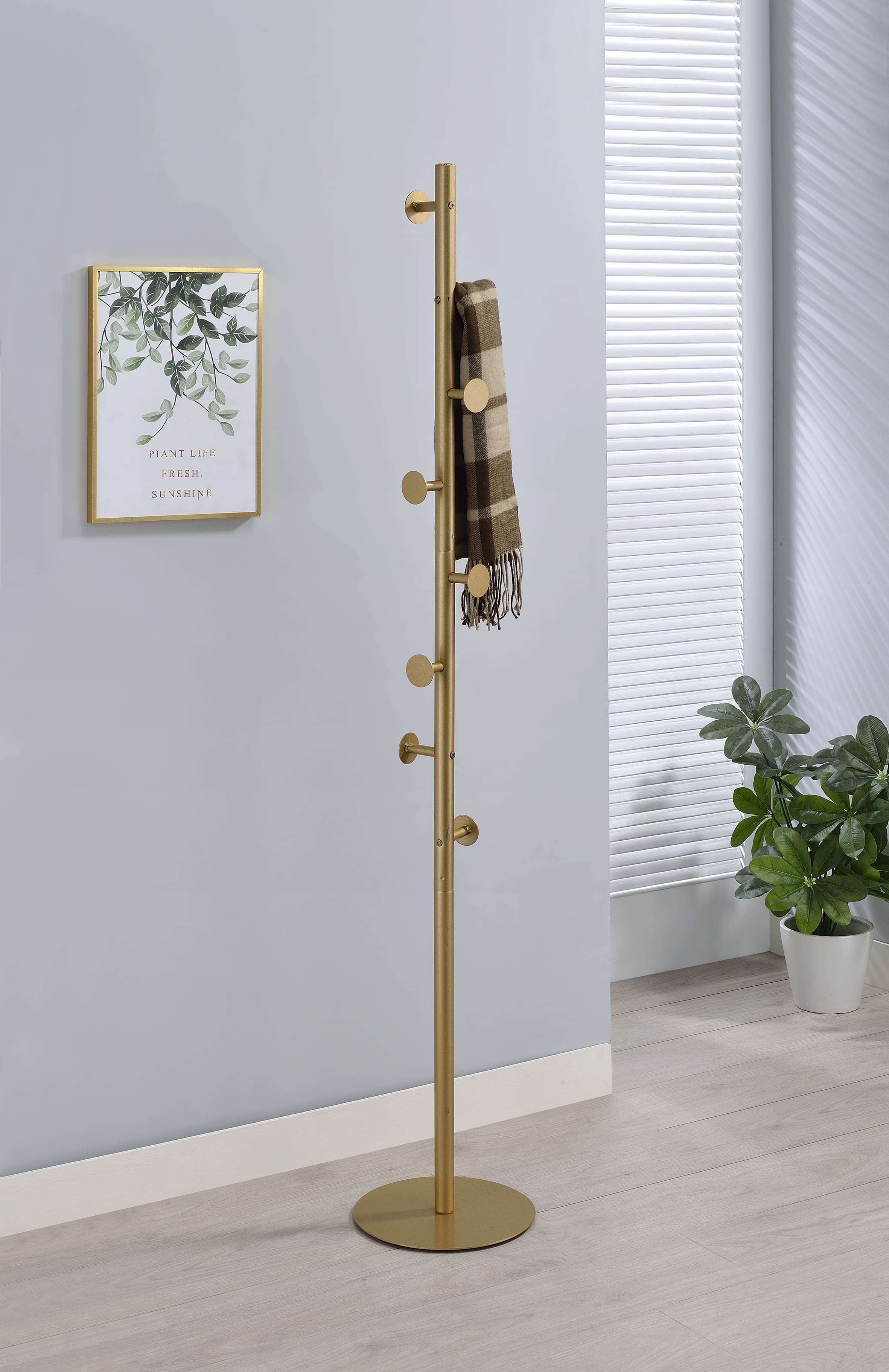 Kings Brand Furniture - Modern Freestanding Hat & Coat Stand – Metal Floor Coat Rack with Multiple Hooks, Heavy Round - Gold