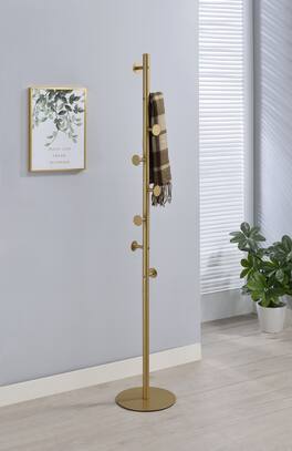 Kings Brand Furniture - Modern Freestanding Hat & Coat Stand – Metal Floor Coat Rack with Multiple Hooks, Heavy Round - Gold