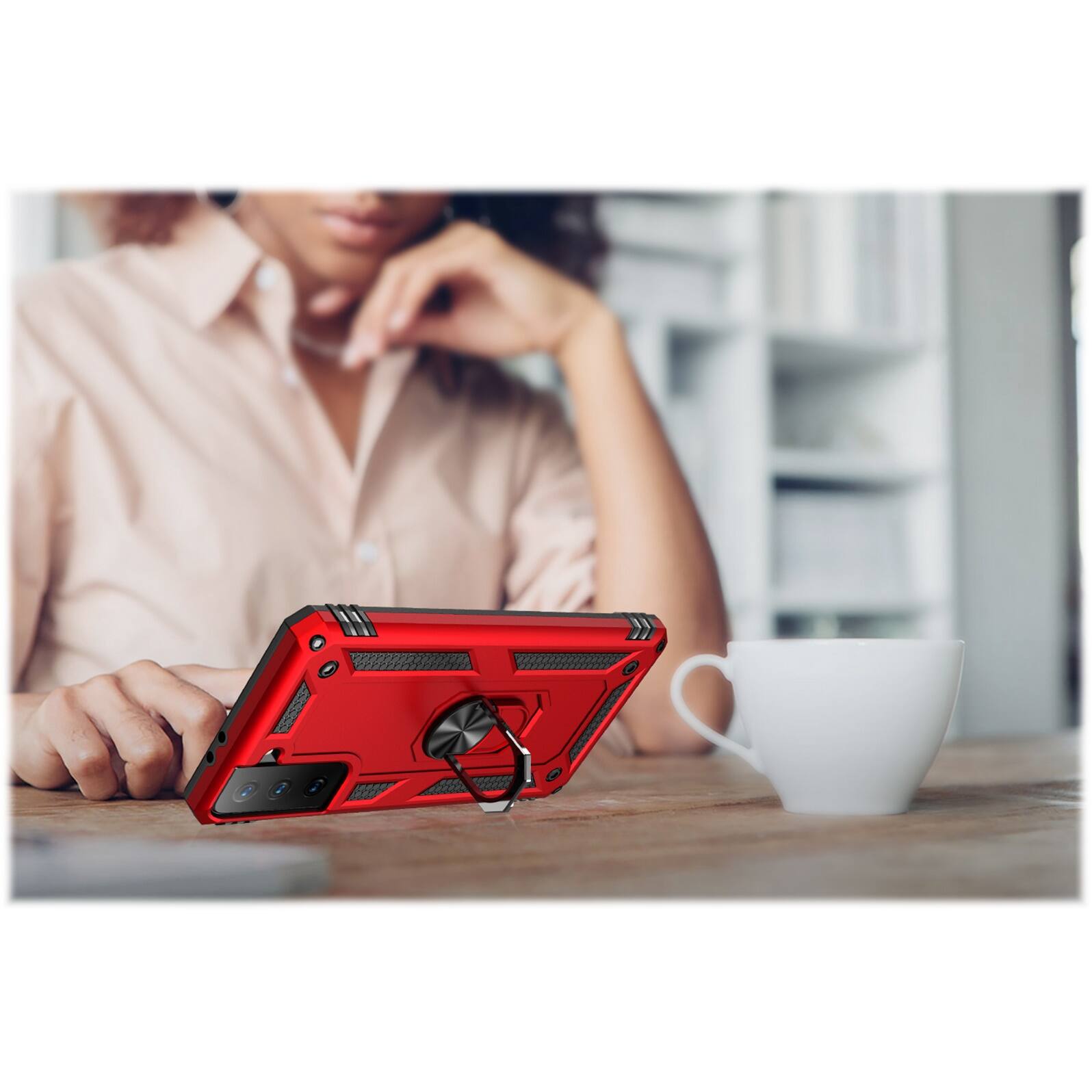 Alt View 14. SaharaCase - Military Kickstand Series Case for Samsung Galaxy S21 FE 5G - Red.