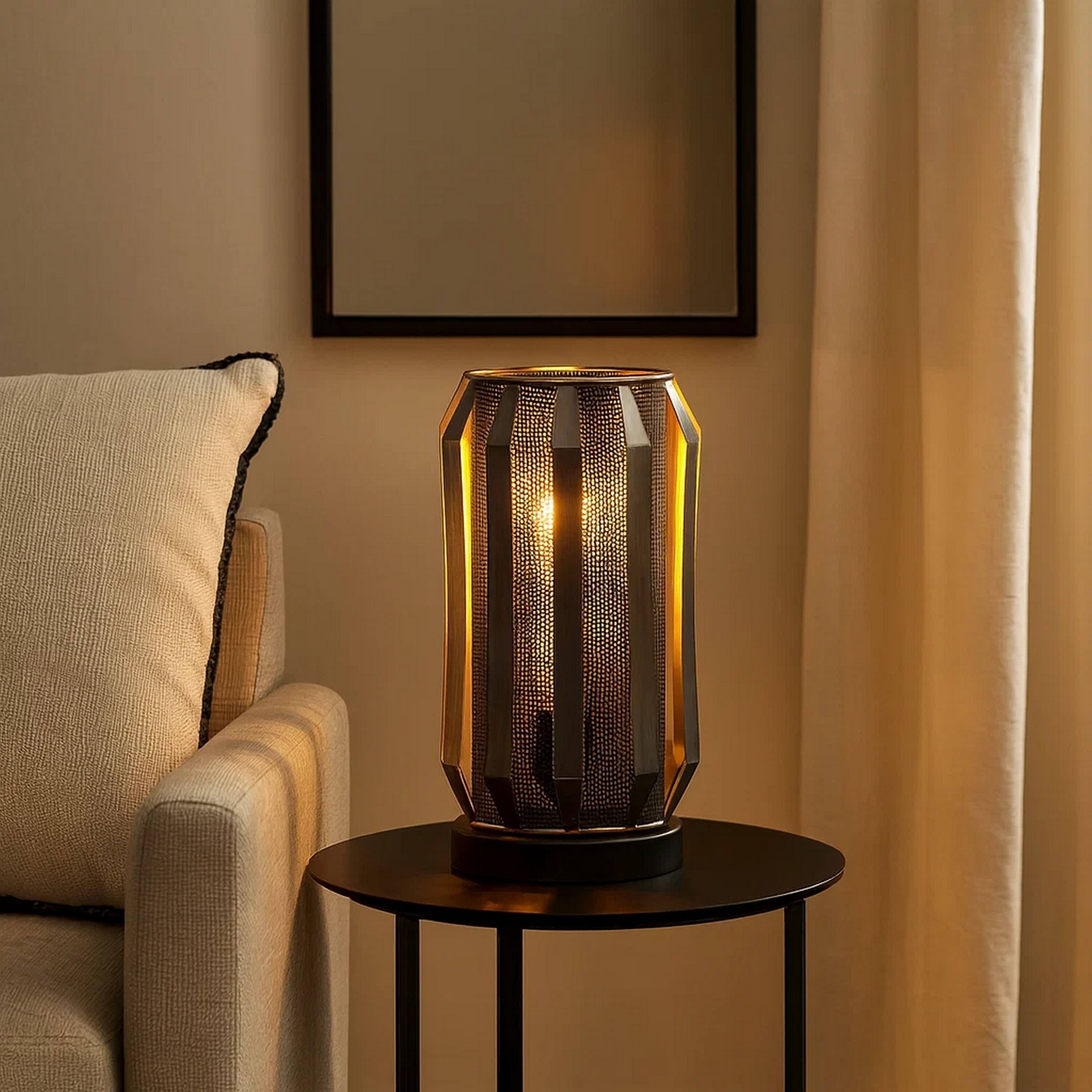 Alt View 2. Manhattan Lane - Pin 13 Inch Table Lamp, Accent Cylinder Metal Shade, Round Base - Black, Gray.