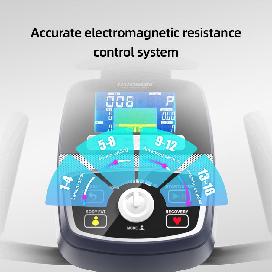 Accurate electromagnetic resistance control system

- TEMI 006 BPM
- MATE E
- 0ME 0.00 CALORIES
- 5-8 cycling
- 1-4 stroll
- ESET
- nOWN Leisure
- BODY FAT
- Advanced 9-12 aerobic
- UP START/STO
- Intensive 13-16 exercise
- RECOVERY MODE