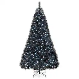WELLFOR - 8ft Pre‑Lit Artificial Halloween‑Christmas Tree, Hinged Xmas Tree with 860 Branch Tips& 450 LED Lights - Black