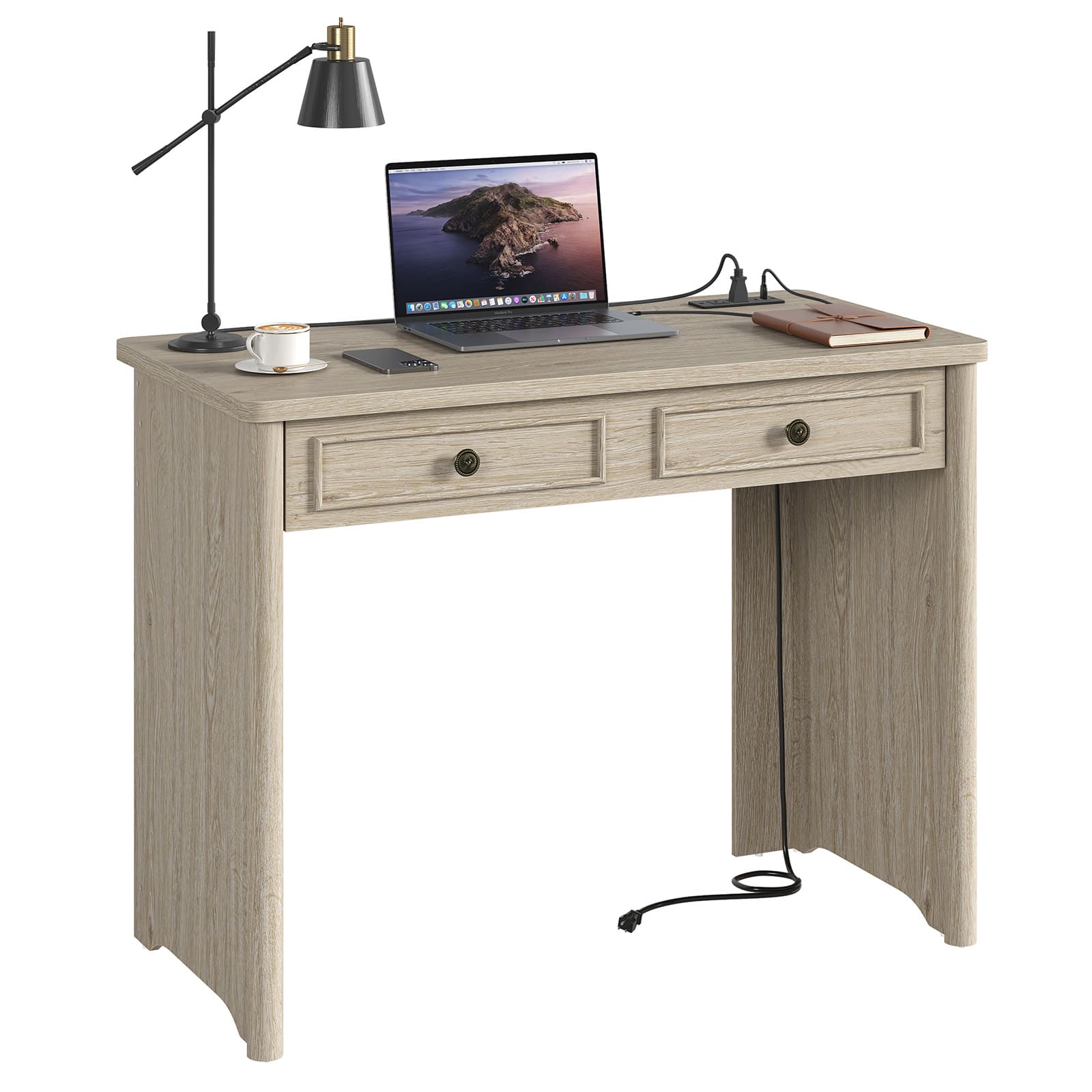 Bestier - 40 Inch Computer Desk with Built in Power Station Soft Close Storage Drawer Wood Study Desk - Sunlit Oak