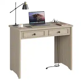 Bestier - 40 Inch Computer Desk with Built in Power Station Soft Close Storage Drawer Wood Study Desk - Sunlit Oak