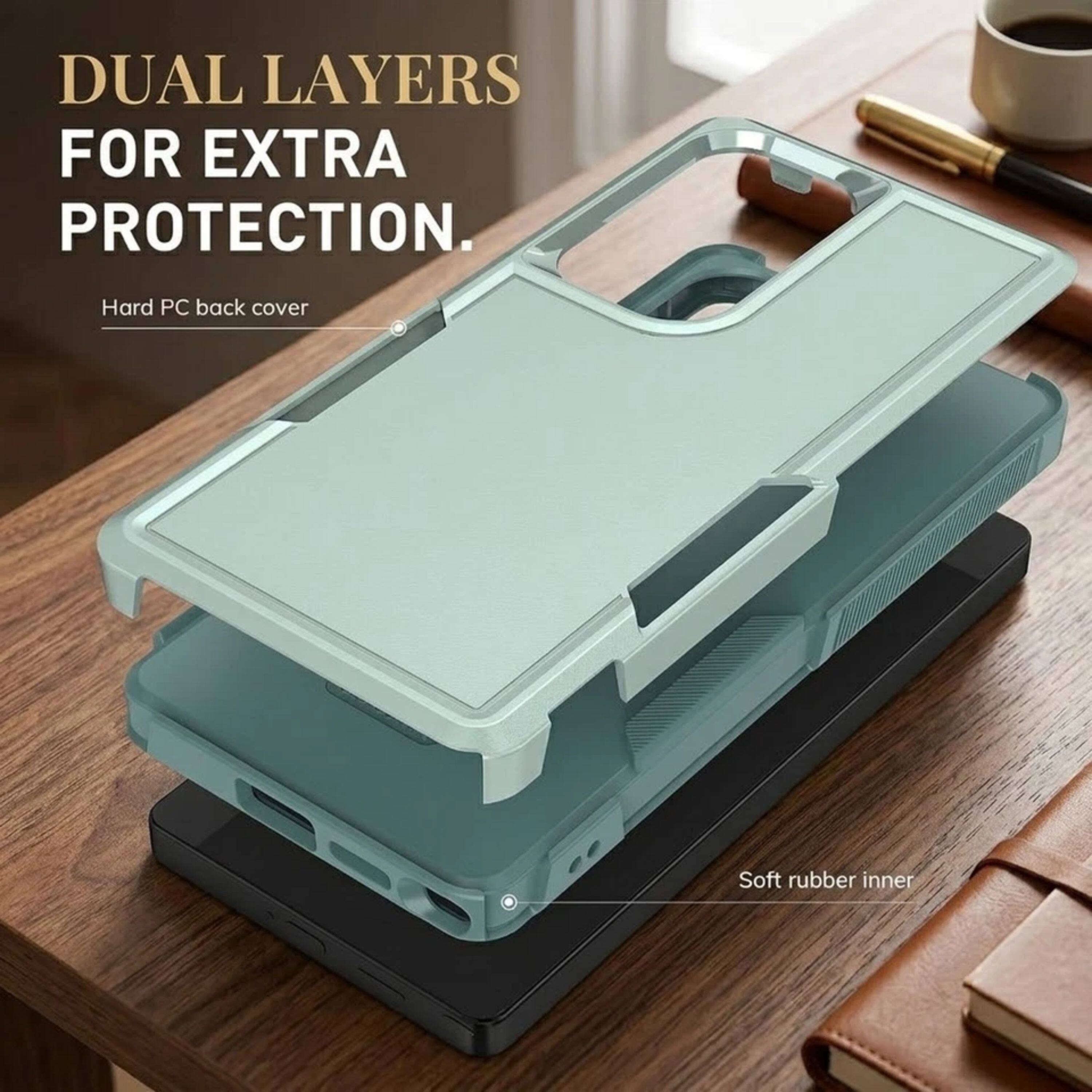 DUAL LAYERS FOR EXTRA PROTECTION.  
Hard PC back cover  
Soft rubber inner