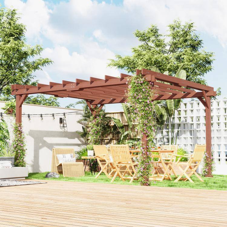 Alt View 1. PULUZ - 11 feet x 12.5 feet Outdoor Wood Pergola with Grape Trellis for Patio, Deck, Backyard, Lawn - Brown.