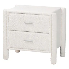 Baxton Studio - Laria Modern Teddy-Bear Fabric 2-Drawer Nightstand - White