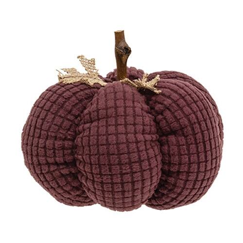 Front. BreeBe - Burgundy Waffle Weave Pumpkin w/Burlap Leaves - 6" dia. - Burgundy.