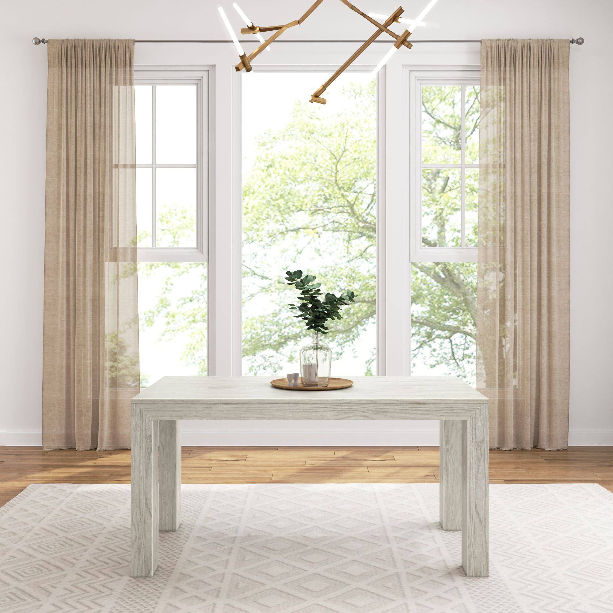 Alt View 1. Plank+Beam - Modern Rectangular Dining Table (60in / 1524mm), White Sand Wirebrush - White Sand Wirebrush.