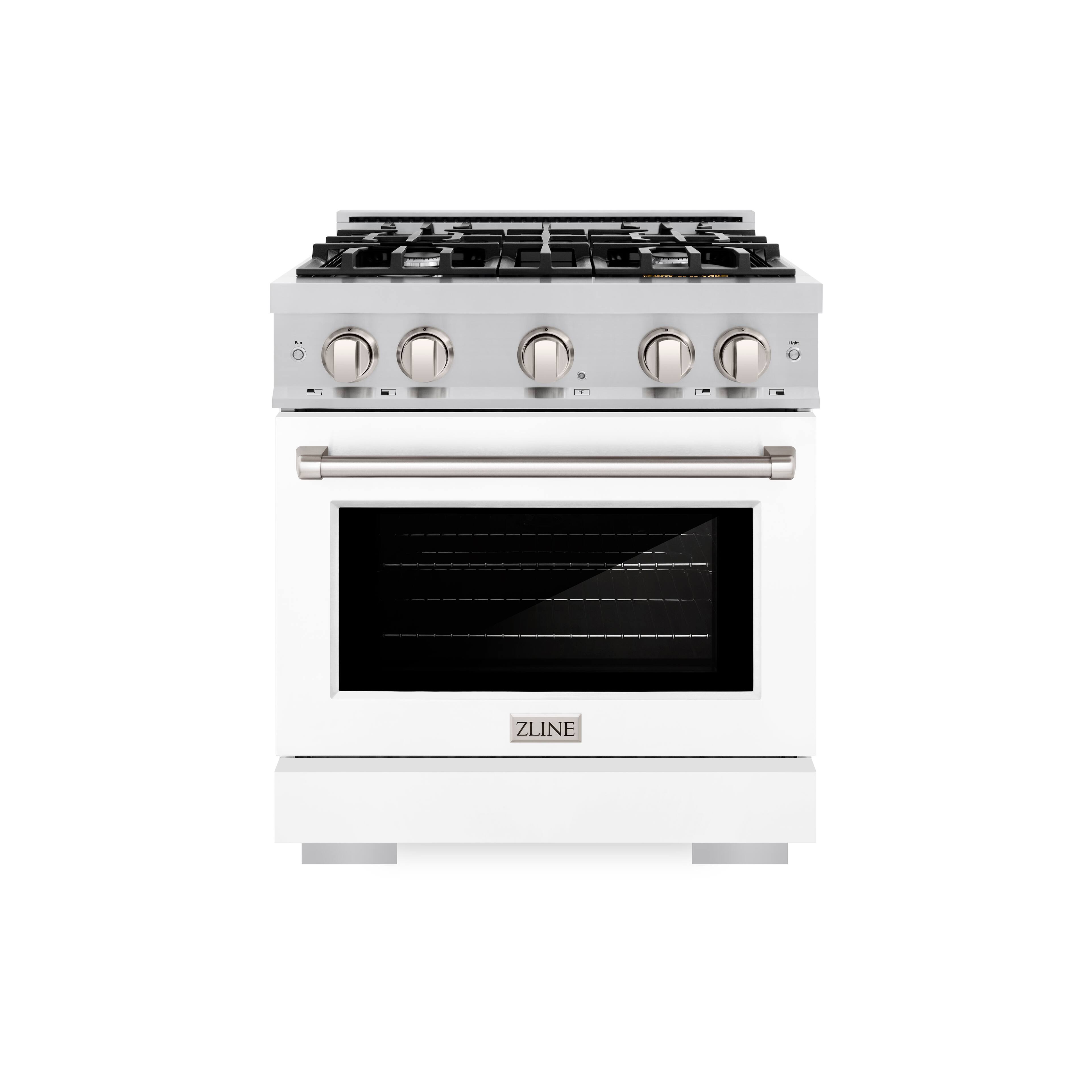 Left. ZLINE - ZLINE 30" Select Dual Fuel White Matte Door Range w/ 4 Burners & Convection Oven (HDR-WM-30) - White.