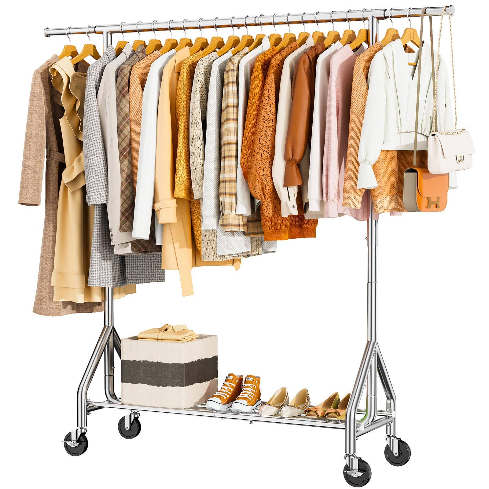 Hirose Alice - Heavy Duty Clothes Rack Load Metal Garment Rack Standing Rolling Clothing Rack for Hanging Clothes with - Sliver L