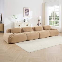Roomtec - 4seat sofa soft corduroy fabric 32D highresilience sponge petfriendly ergonomic design full compression vacuum - Camel