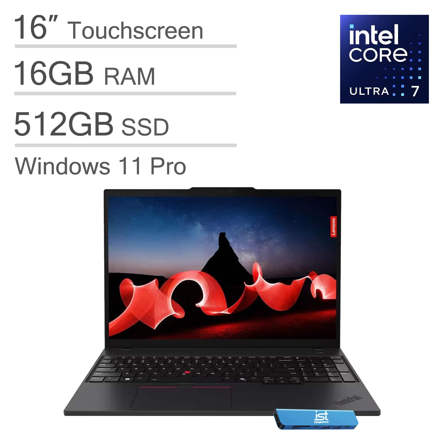 Lenovo - ThinkPad T16 Gen 3 16" FHD+ Touchscreen AI PC Laptop - Intel 12-Core Ultra 7 155U - 16GB Memory - 512GB SSD - Win 11 Pro - Black