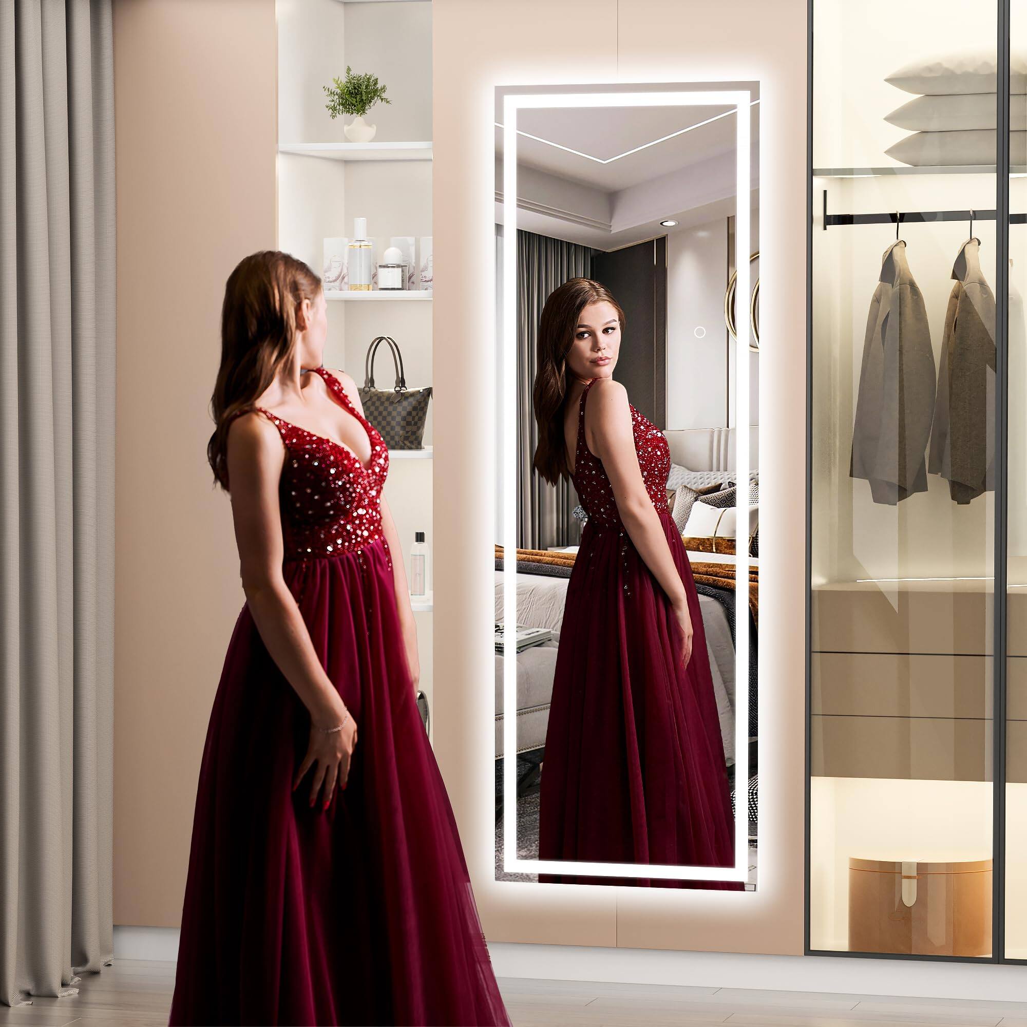 Alt View 1. Hirose Alice - Full Length Mirror With Lights 15 Floor Body Dressing Standing Hanging Mounted For Living Room Bedroom Cl....