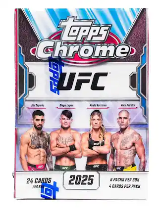 Topps Chrome UFC
2025
24 CARDS PER BOX
6 PACKS PER BOX
4 CARDS PER PACK
Ilia Topuria
Diego Lopes
Kayla Harrison
Alex Pereira
