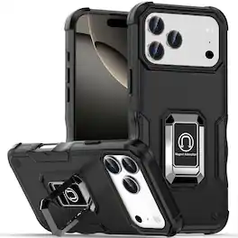 Kitcheniva - Grip Design Magnetic Ring Stand Cover Plus Tempered Glass For iPhone 17 Pro Max - Black