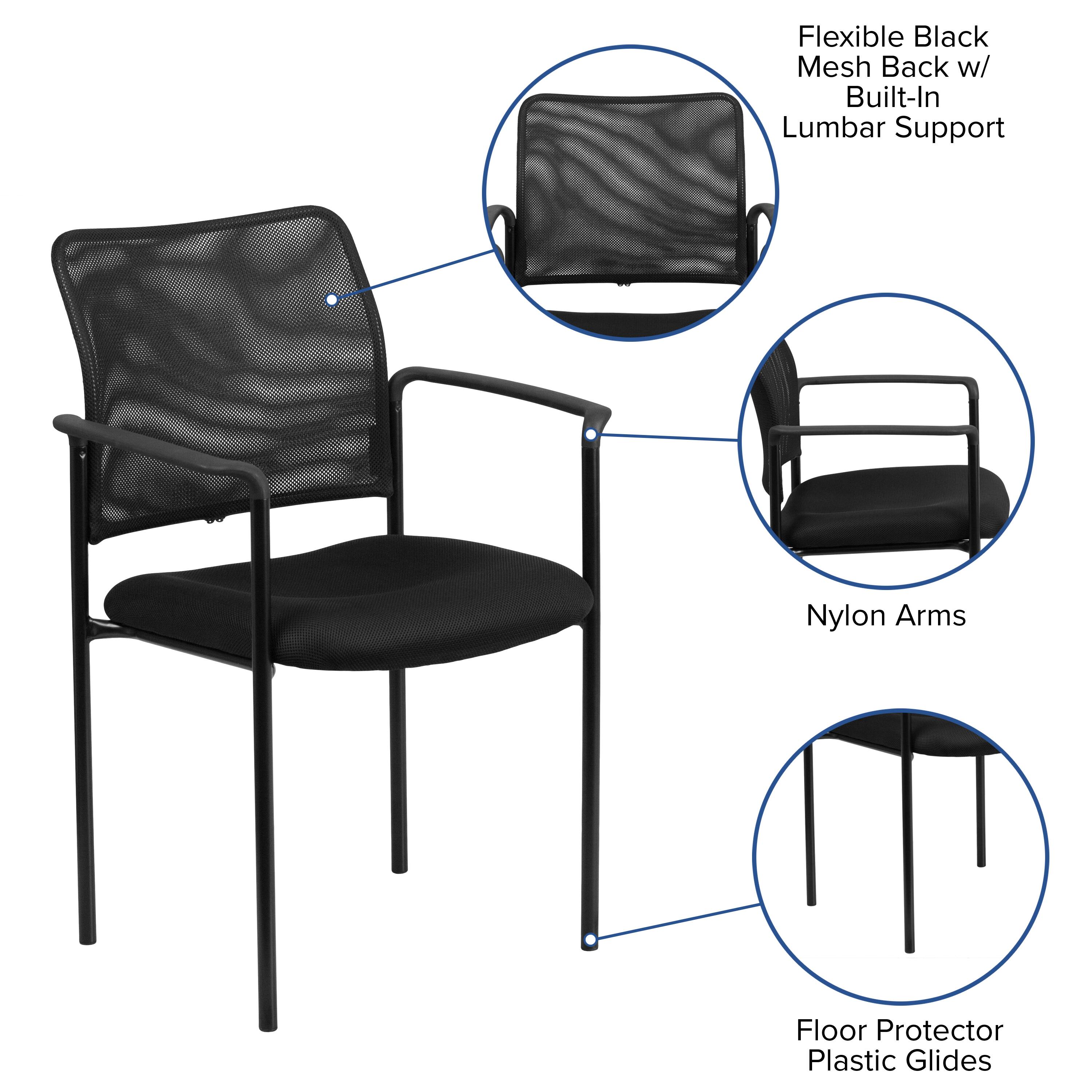 Flexible Black Mesh Back w/ Built-In Lumbar Support  
Nylon Arms  
Floor Protector Plastic Glides