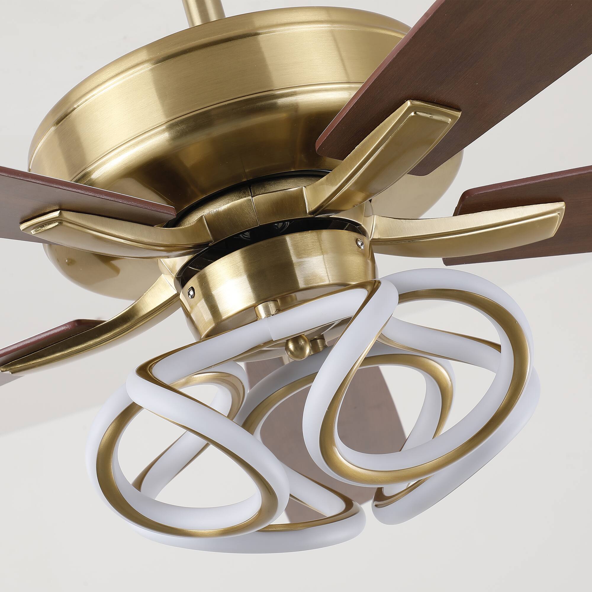 Alt View 9. Parrot Uncle - 52" Modern Smart Dimmable LED Ceiling Fan with Light and Remote, App Control and LED RGB Color Changing - Gold.