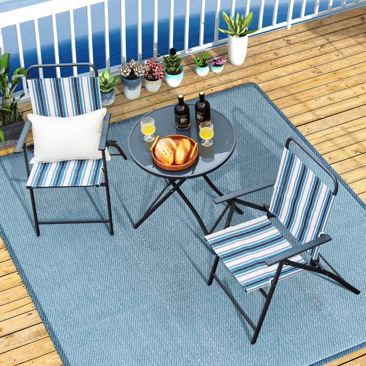 Alt View 3. Mondawe - 3 Piece Outdoor Folding Chair Set with Round Table Portable Bistro Set for Patio - Black.