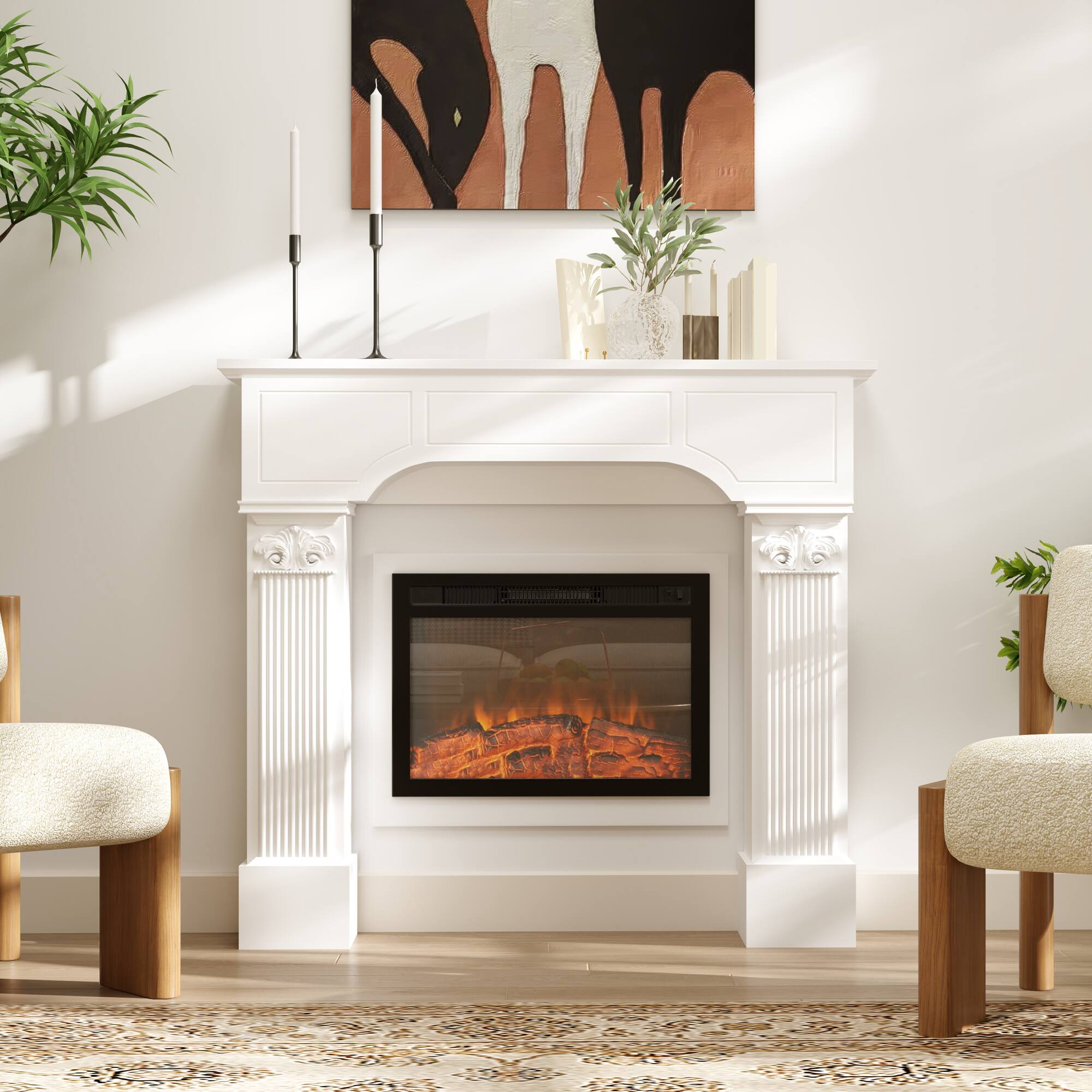 Alt View 1. Homcom - Fireplace Mantle, Freestanding Fireplace Surround for Electric Fireplaces - White.